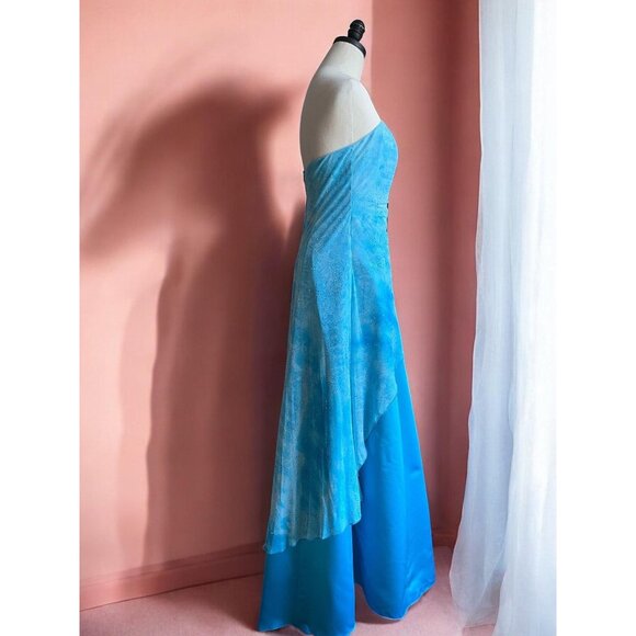Vintage 90s Strapless Prom Gown | Y2KSky Blue Glitter Mesh dress | Size M - Picture 3 of 10